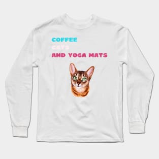 Coffee cats and yoga mats funny yoga and cat drawing Long Sleeve T-Shirt